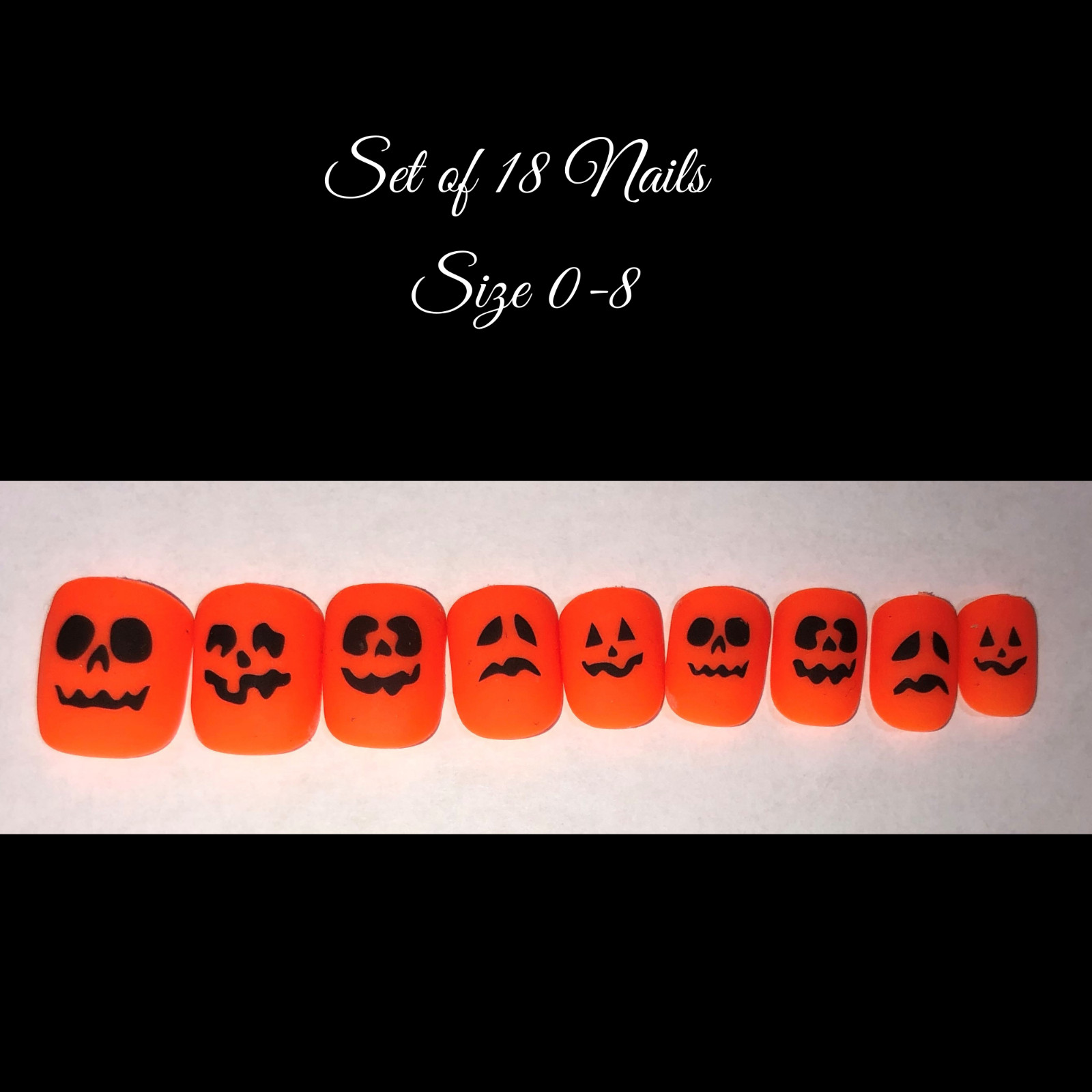 Halloween Nails, Bright Orange Pumpkins – (Set of 18 sizes 0-8) Short Square