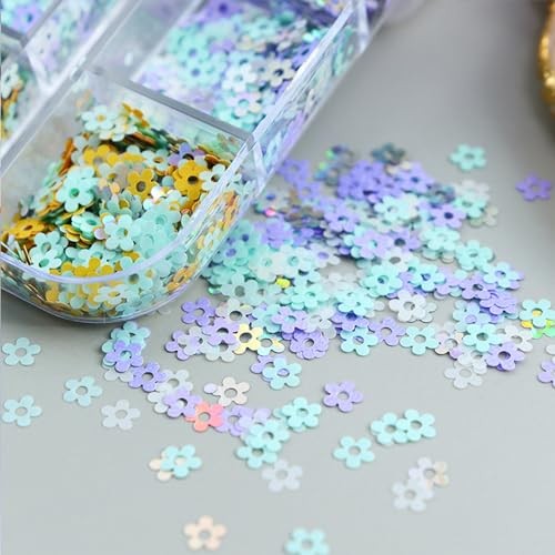 2 Boxes 12 Grids Flowers & Butterfly Nail Art Glitter Sequins Colorful Floral