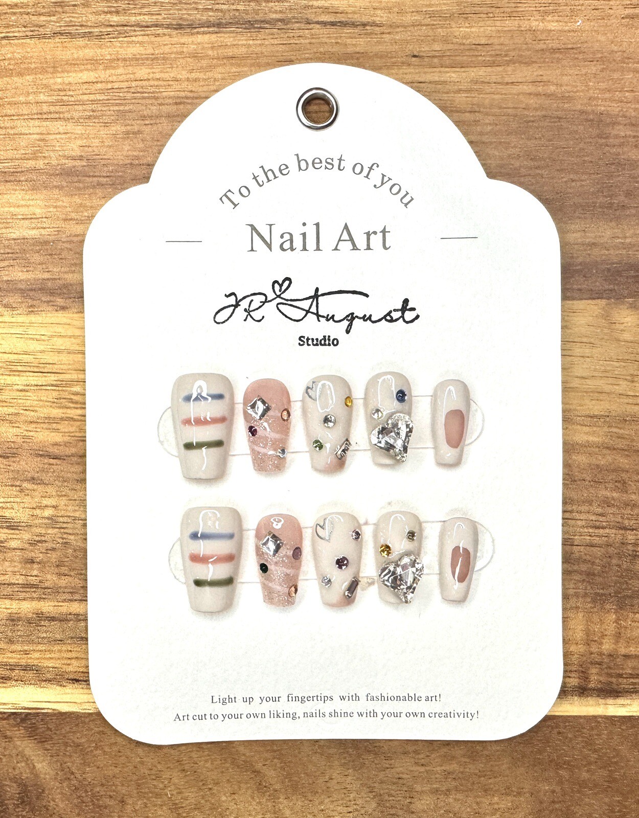 Press on nails Handmade Y2K girl cream color diamond heartmedium coffin XS S M L