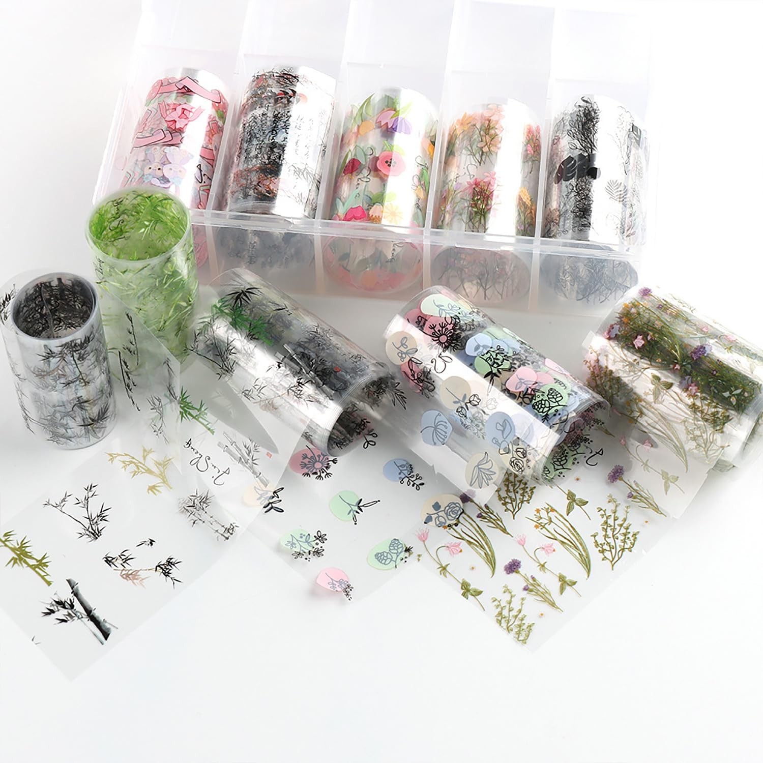 JERCLITY 10 Rolls Flower Nail Foil Transfer Sticker Kit Bamboo Ink Painting P…