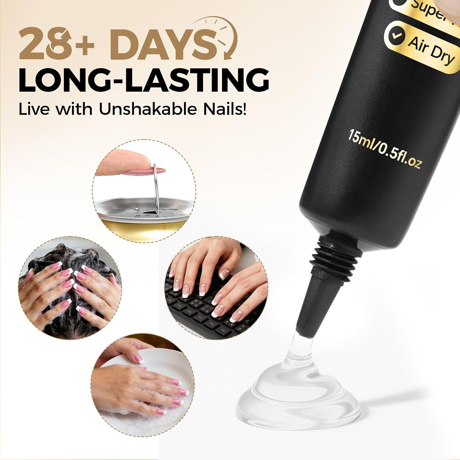 Nail Glue Strong Gel No UV 15g, 2 Pieces, Nail Press On Adhesive, Air Dry, Semi