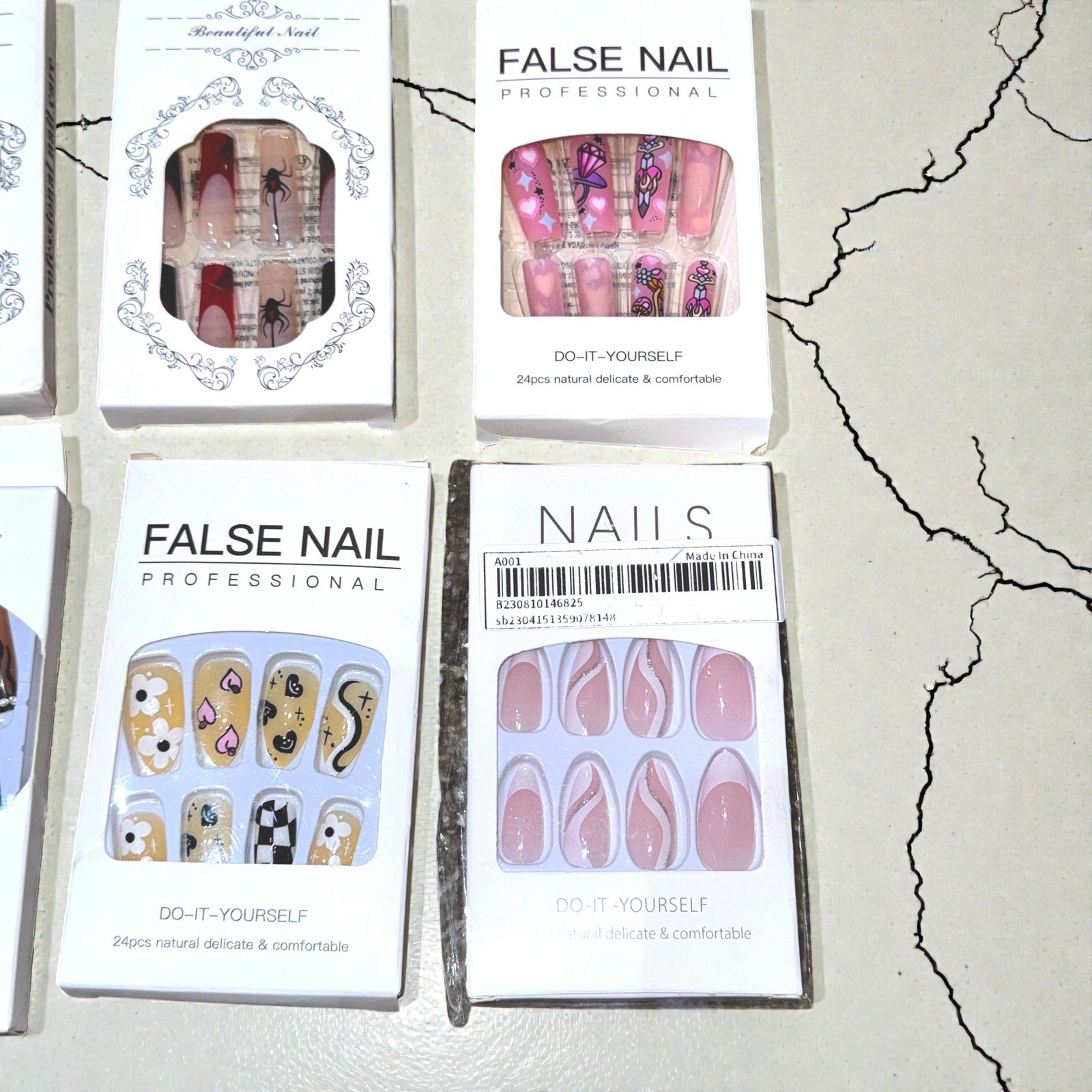 6 Sets Press On False Nails Bundle Y2K Gothic Dragon French Tip Floral Art