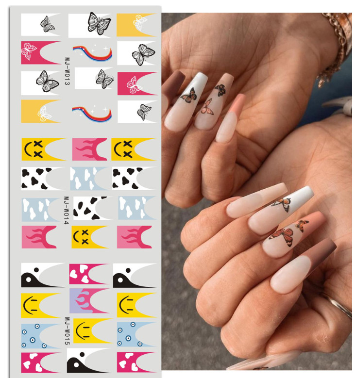 8Sheets Nail Art Water Transfer Stickers Geometric Star French Tips Decals NH19
