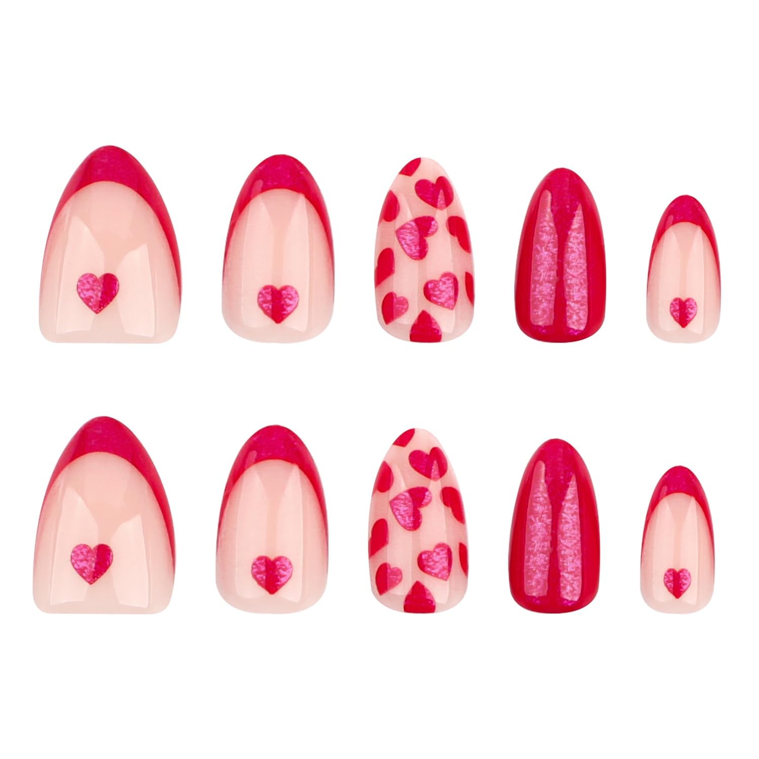 Valentine Fake Nails French Tip Press on Nails Cute Heart Acrylic Nails Mediu…