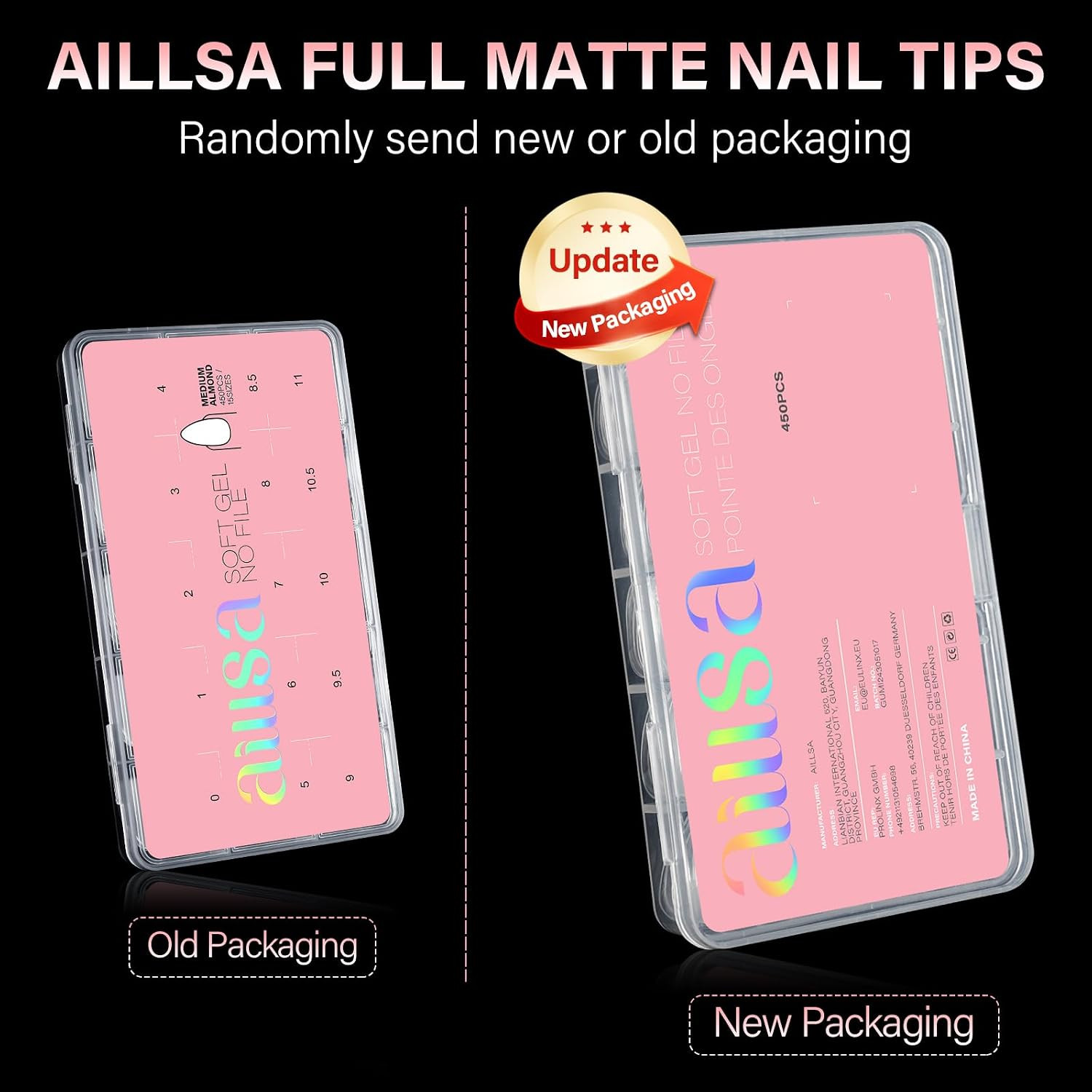 Medium Almond Nail Tips 450PCS Full Cover Clear Acrylic Nail Tips | Double-Sided