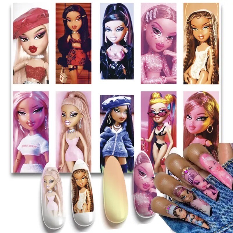 Bratz Doll Cartoon Nail Decals Water Slide Nail Art DIY Baddie Cash Nail Wrap 12