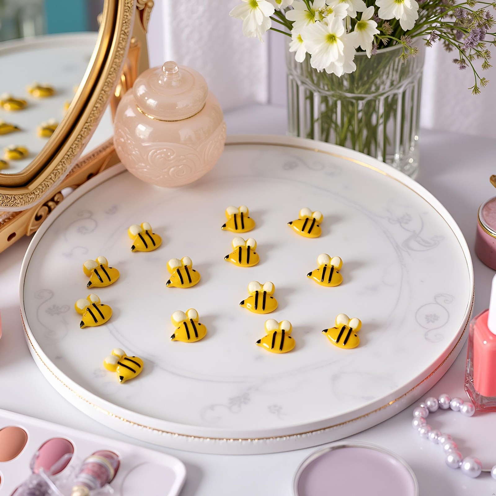50Pcs Yellow Bee Nail Charms – 3D Resin Nail Decorations Cute Nail Charms for…