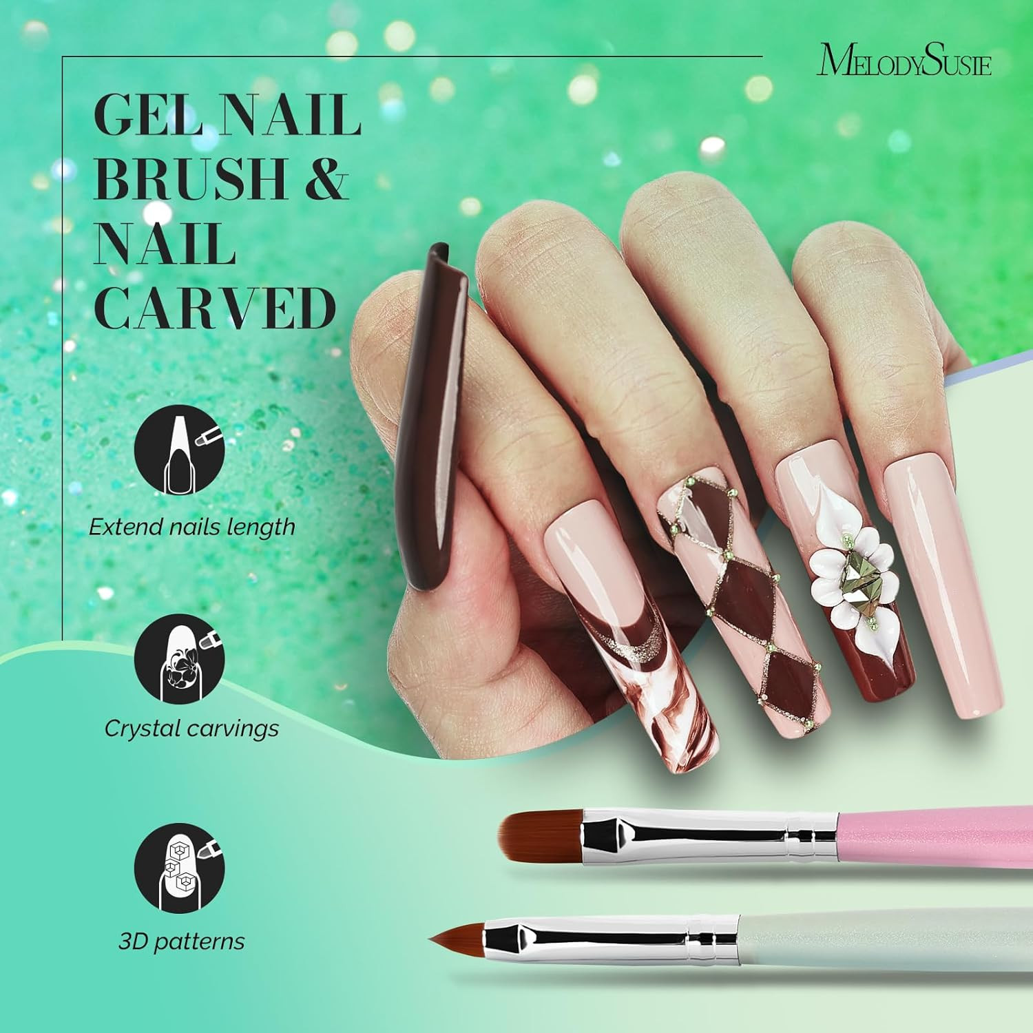 Nail Art Brushes Set,6Pcs Nail Art Design Pen Painting Tools with Extension Gel