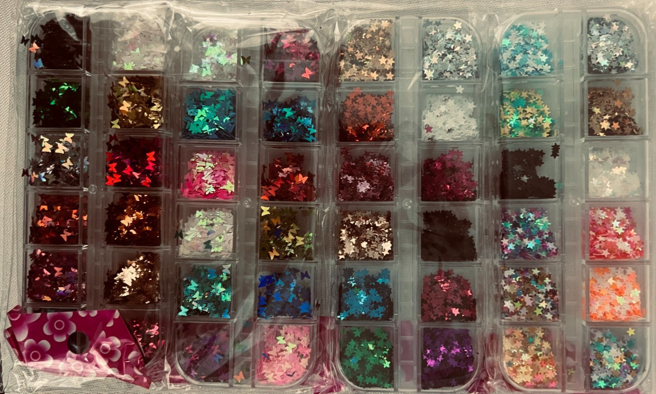 Nail Art Sequins Glitter Transparent & Color, Stars & Butterfly 4-4 Packages NEW