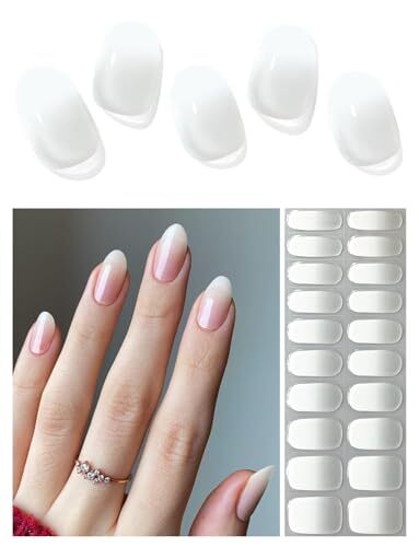 Semi Cured Gel Nail Strips (Milky White)-20 PCS Gradient Clear White Gel Nail