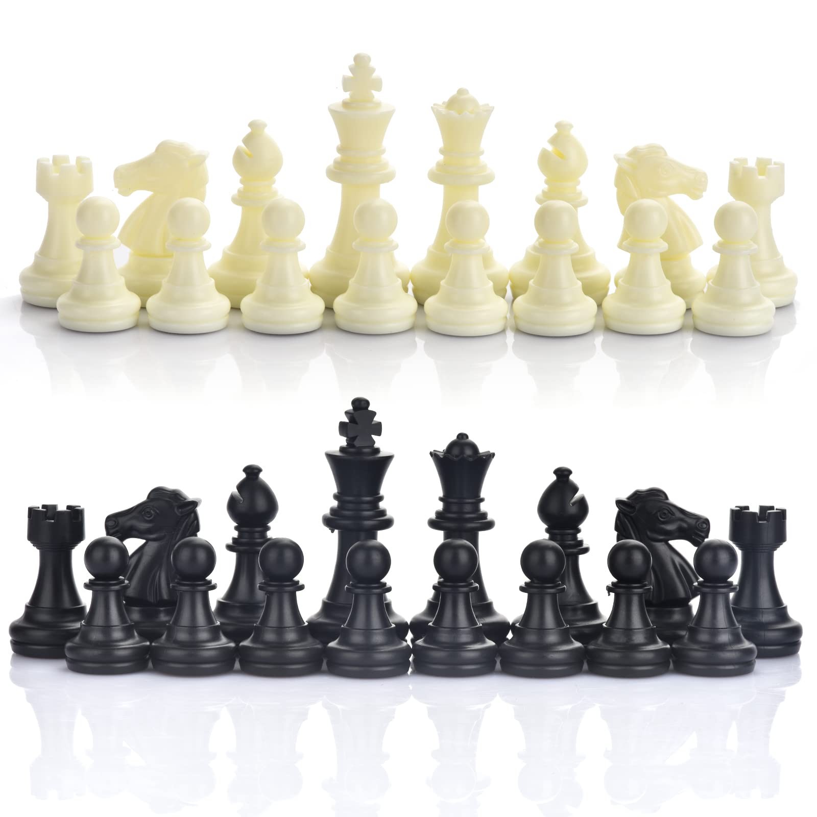 QuadPro Chess Pieces Only, Magnetic Plastic 1.96 inches, Black, White