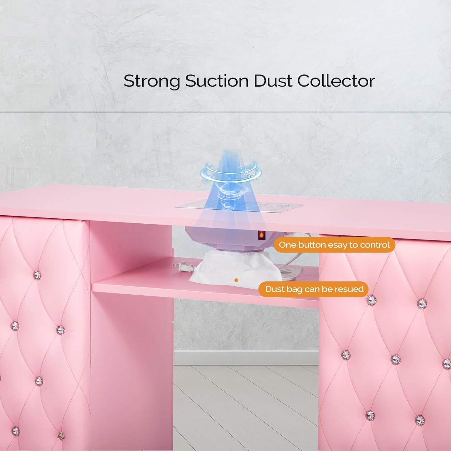 Manicure Table Nail Tech Desk with Built-in Dust Collector & Storage & Drawers