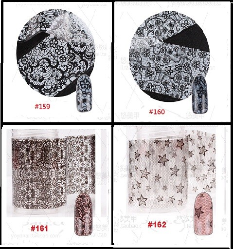 16 – 32 Sheets Black/White Lace Nail Art Wraps Transfer Foil Nail Art Decor