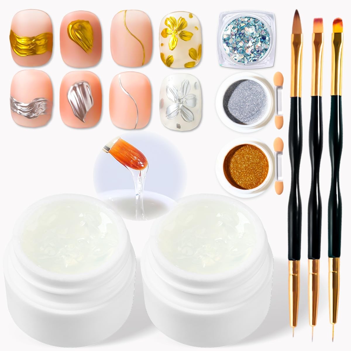 3D Nail Kit, Semi-solid Sculpting for Rubbing Chrome Nail , Sticking Rhinesto…