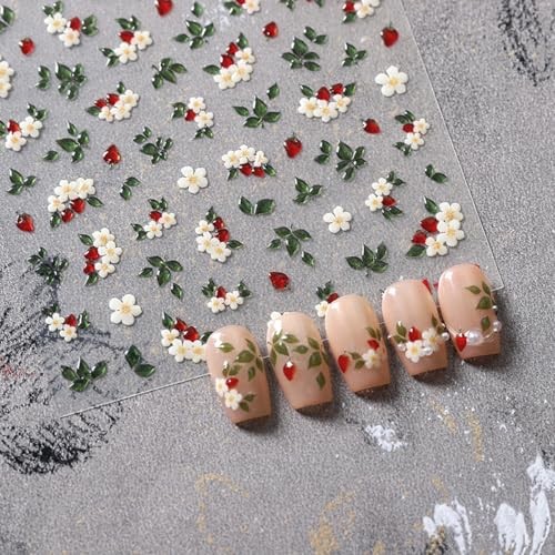 Flower Nail Stickers for Nail Art Spring Summer White Flowers with Flower Style