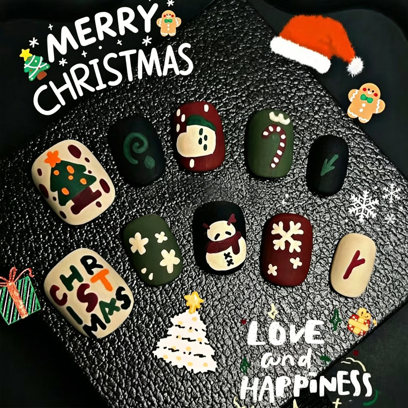 Christmas Wish Come True Matte Press-On Nails, Fashion Cute Cartoon Versatile Ne