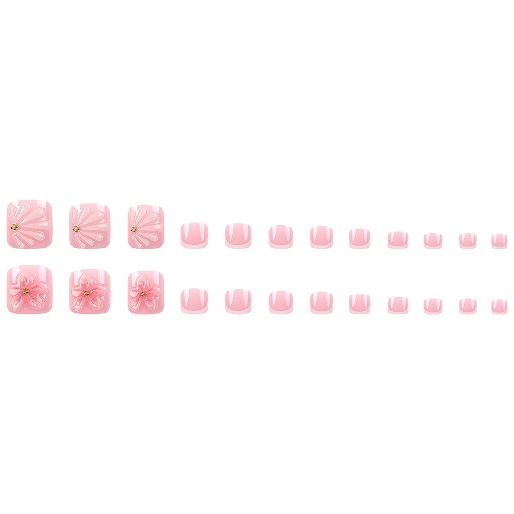3D Floral Press On Toe Nails 24pcs for For french False Nails Comfort Fit