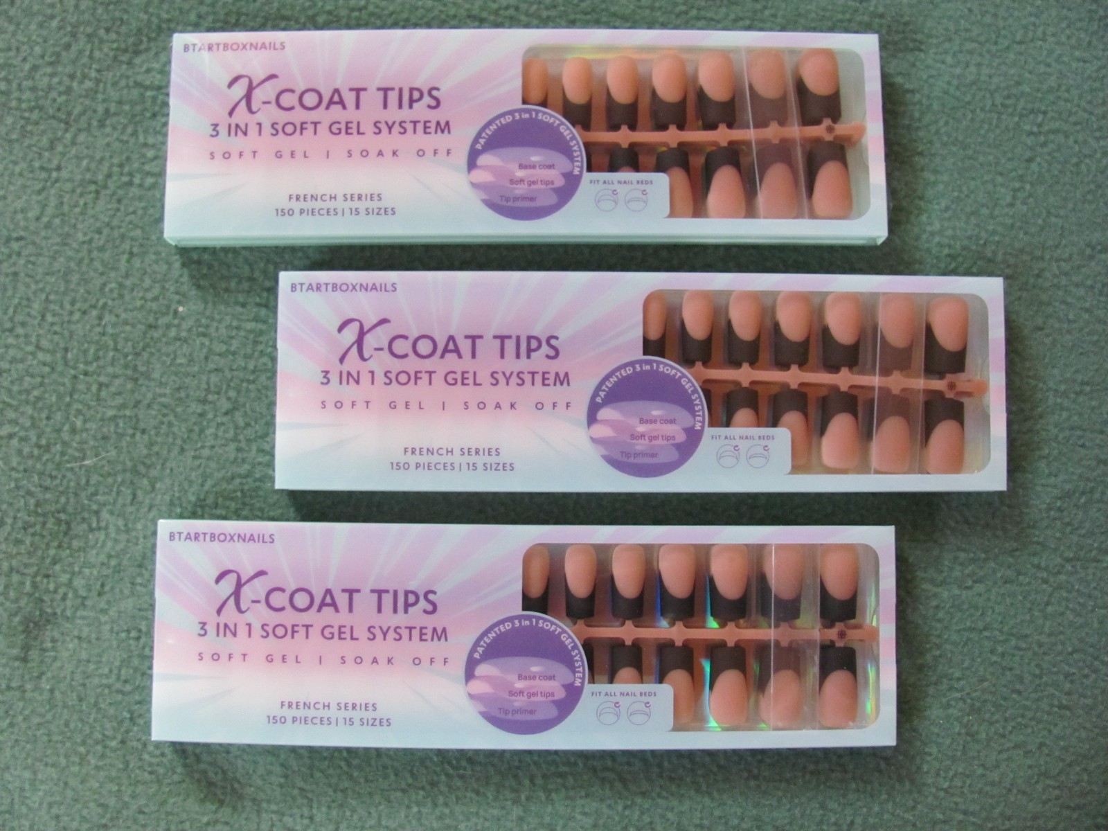 3 New X-Coat Tips Kit 150 Piece 15 Sizes 3 IN 1 Soft Gel Soak Off BTARTBOXNAILS