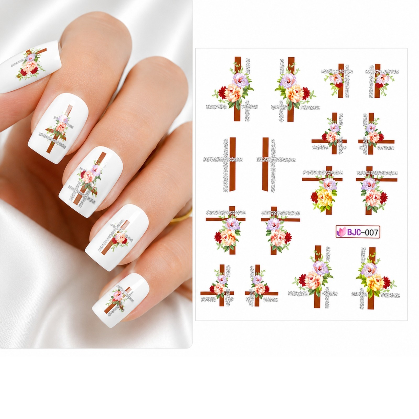Wild Garden Floral Water Transfer Silver Nail Decal DIY Manicure Flower Blossom