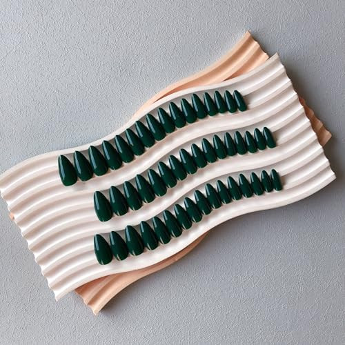 48Pcs Dark Green Press on Nails Almond Fake Nails Glue almond glossy dark green