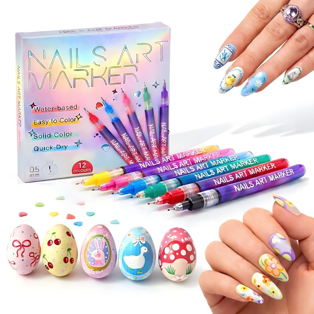 12 Color Nail Art Markers Set – Fine Tip Quick Dry Pens for Easy DIY Nail Design
