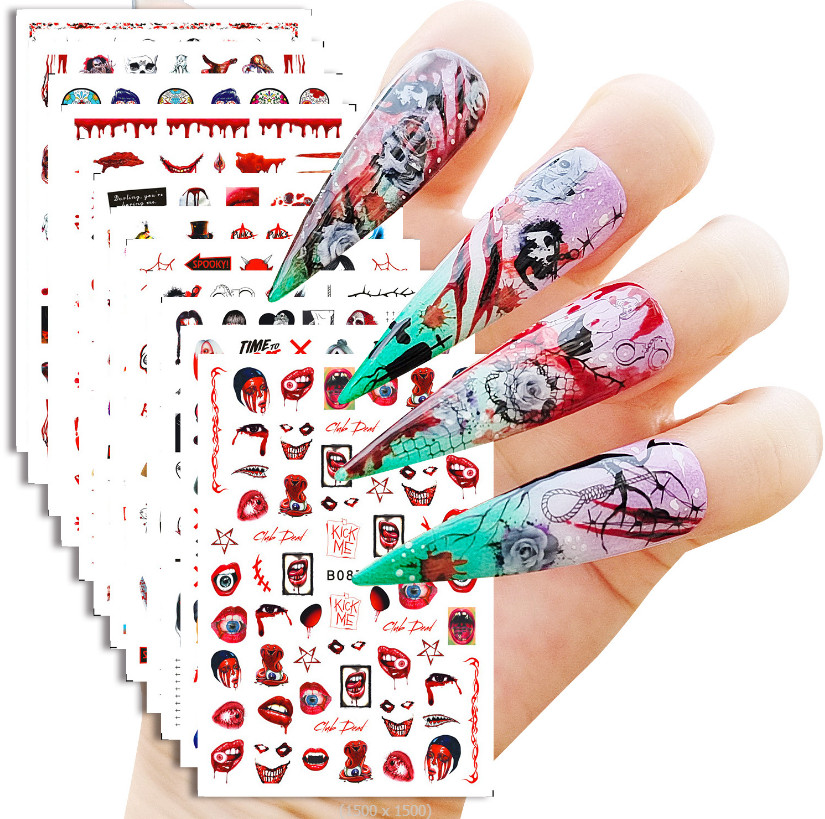 Nail art 3D stickers Skull skeleton Zombies pumpkin RIP ghost Halloween DIY NH15