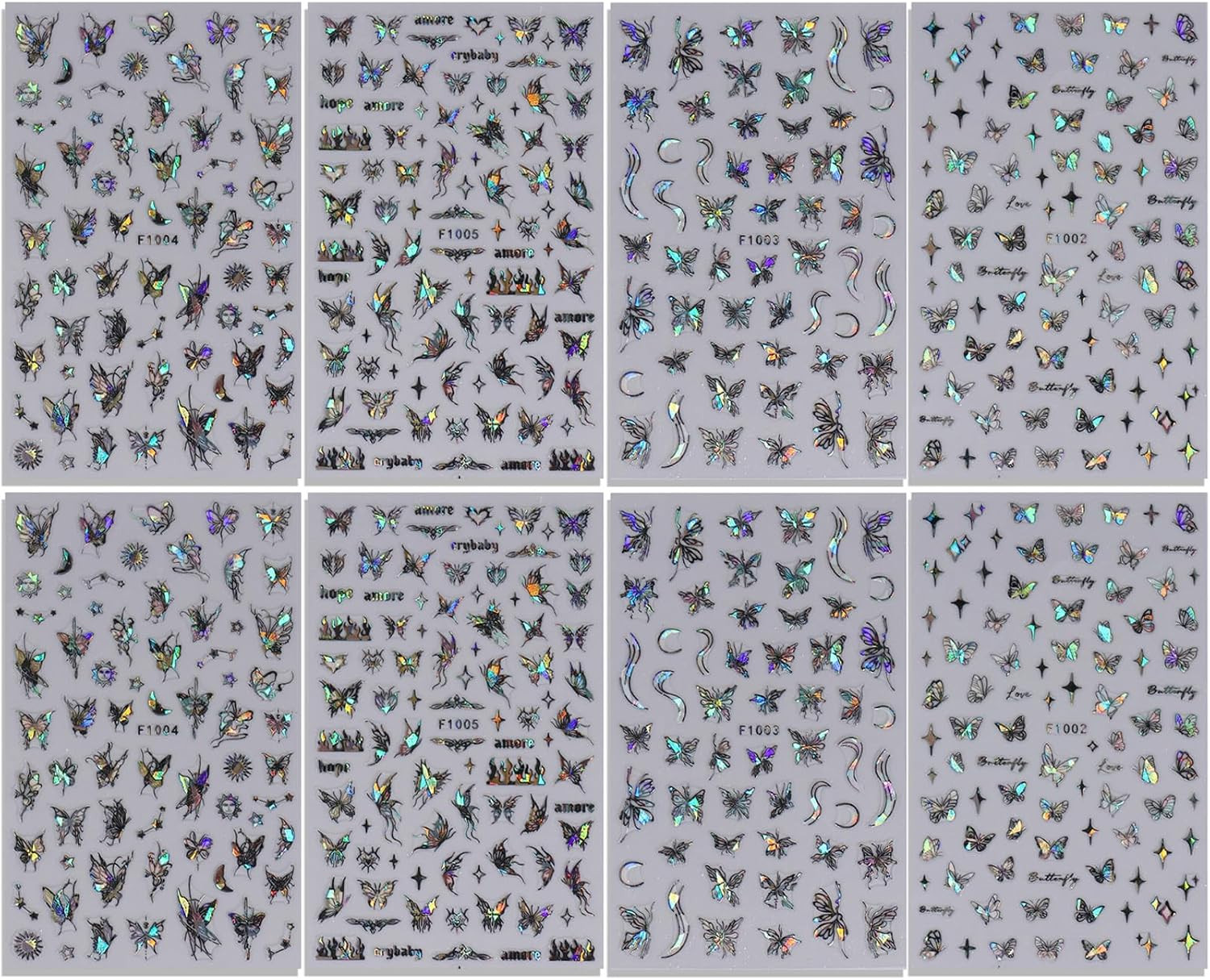 8Pcs 3D Laser Black Butterfly Nail Stickers for Women Holographic Butterfly Nail
