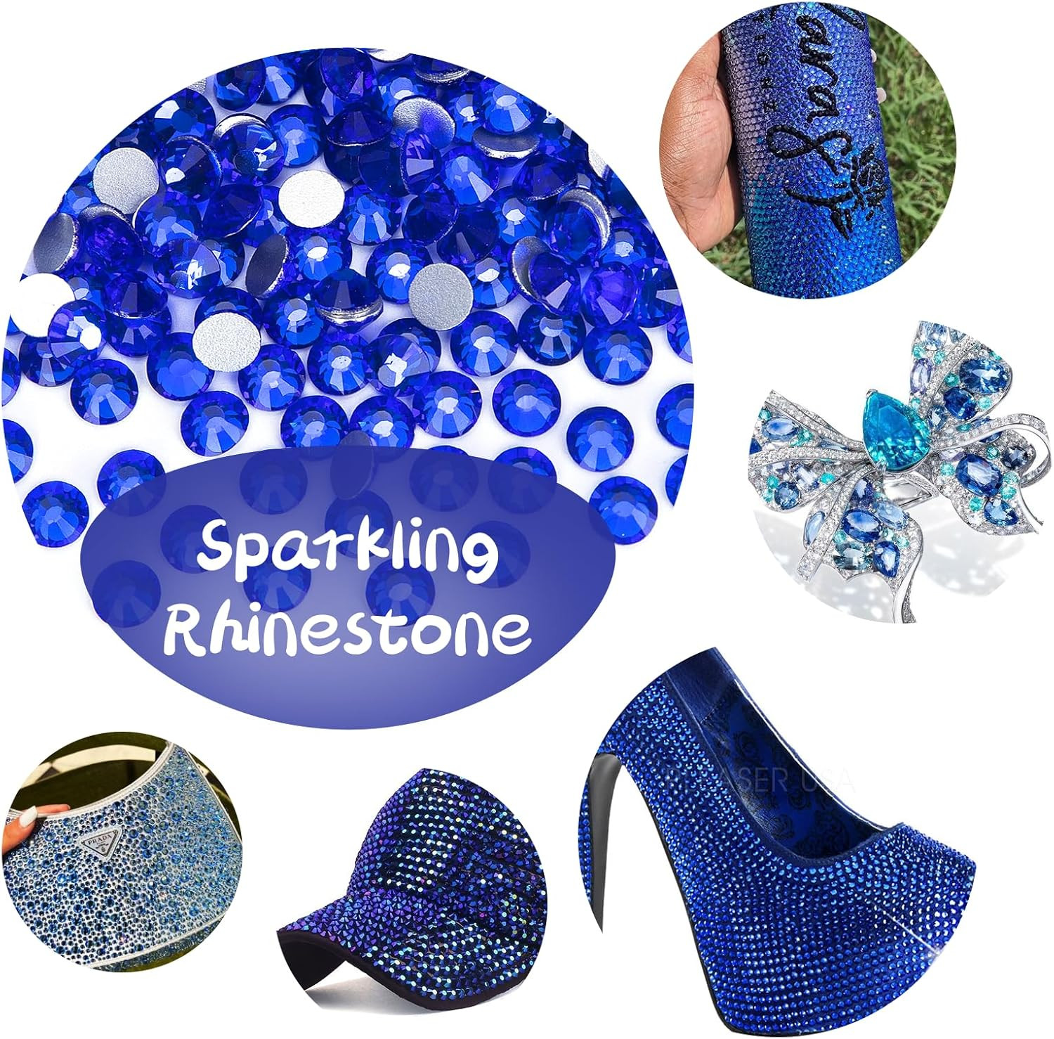 10000PCS Royal Blue Rhinestones Bulk, Flat Back Crystal Glass Stone round Gems,S