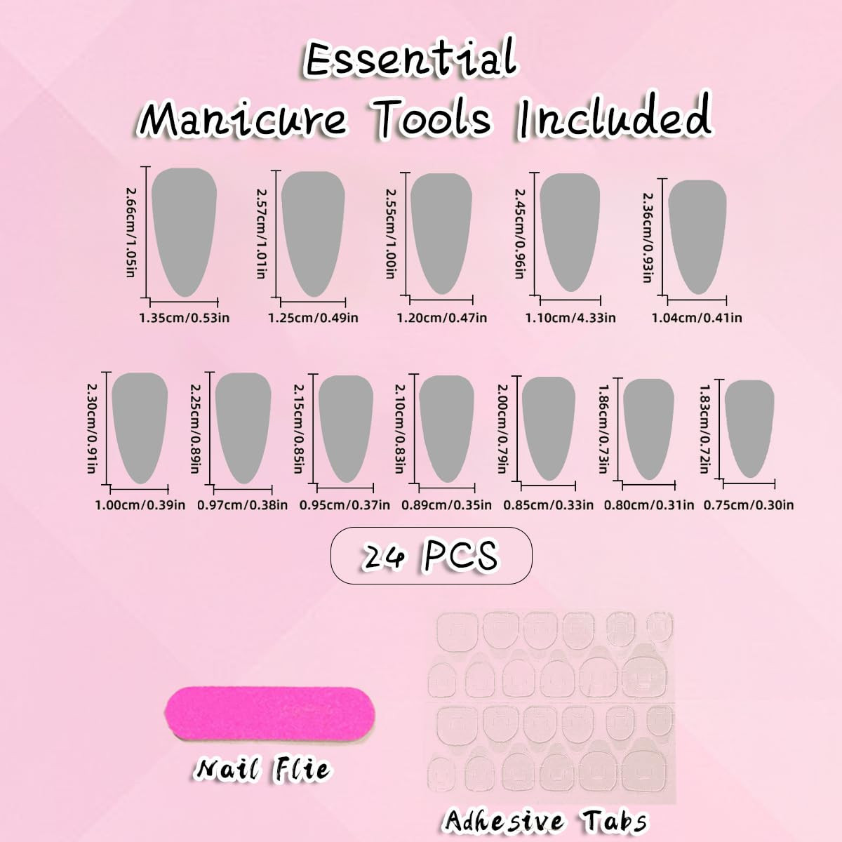 Pink White Ombre Press On Nails Medium Almond Rhinestone Fake Nail Bling Glue On