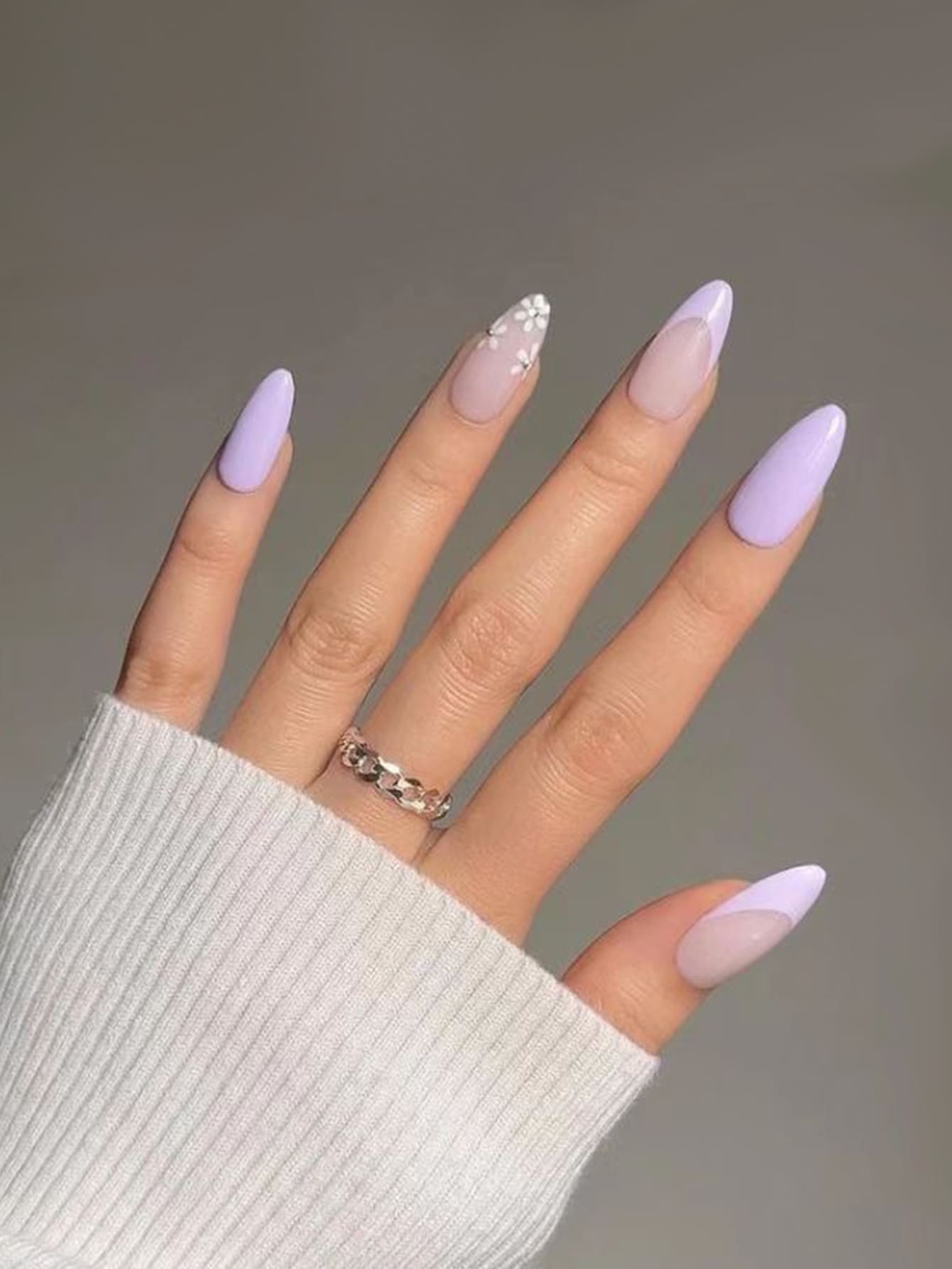 24pcs long pointed purple French floret Fake Nails False Nails Press On Nails