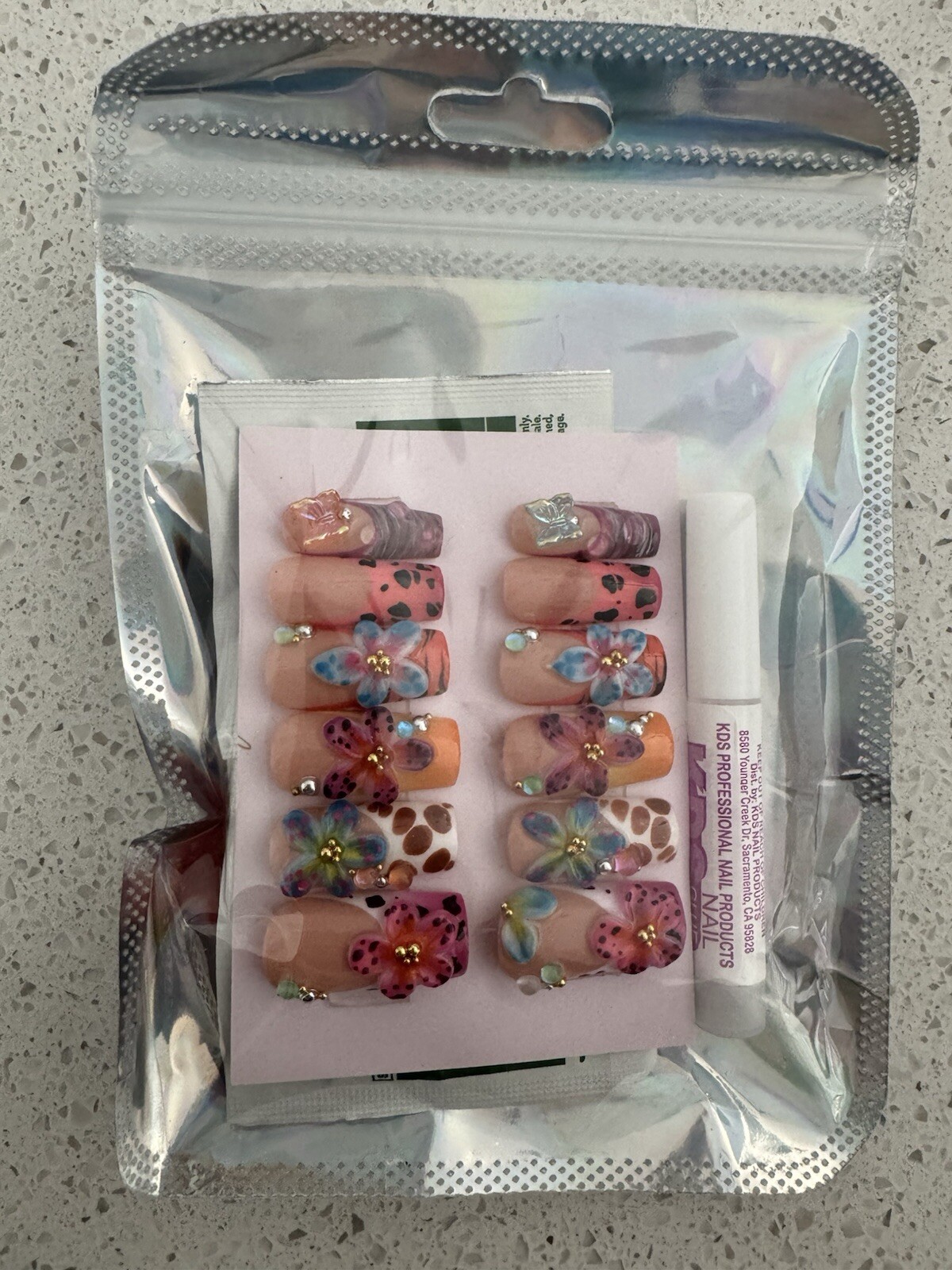 New Custom Press On False Fake Nails French Animal Print Flower Butterfly 12 pc