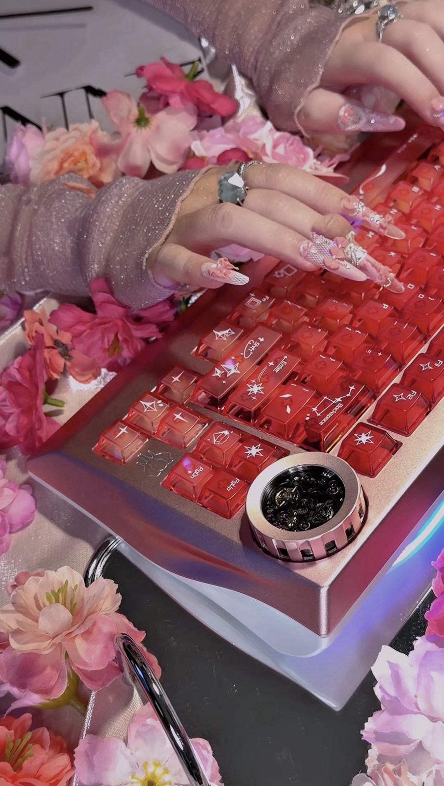 Pink Princess Bow Lace Flower Matte Finish Press On Nails Long Y05 With Pearl