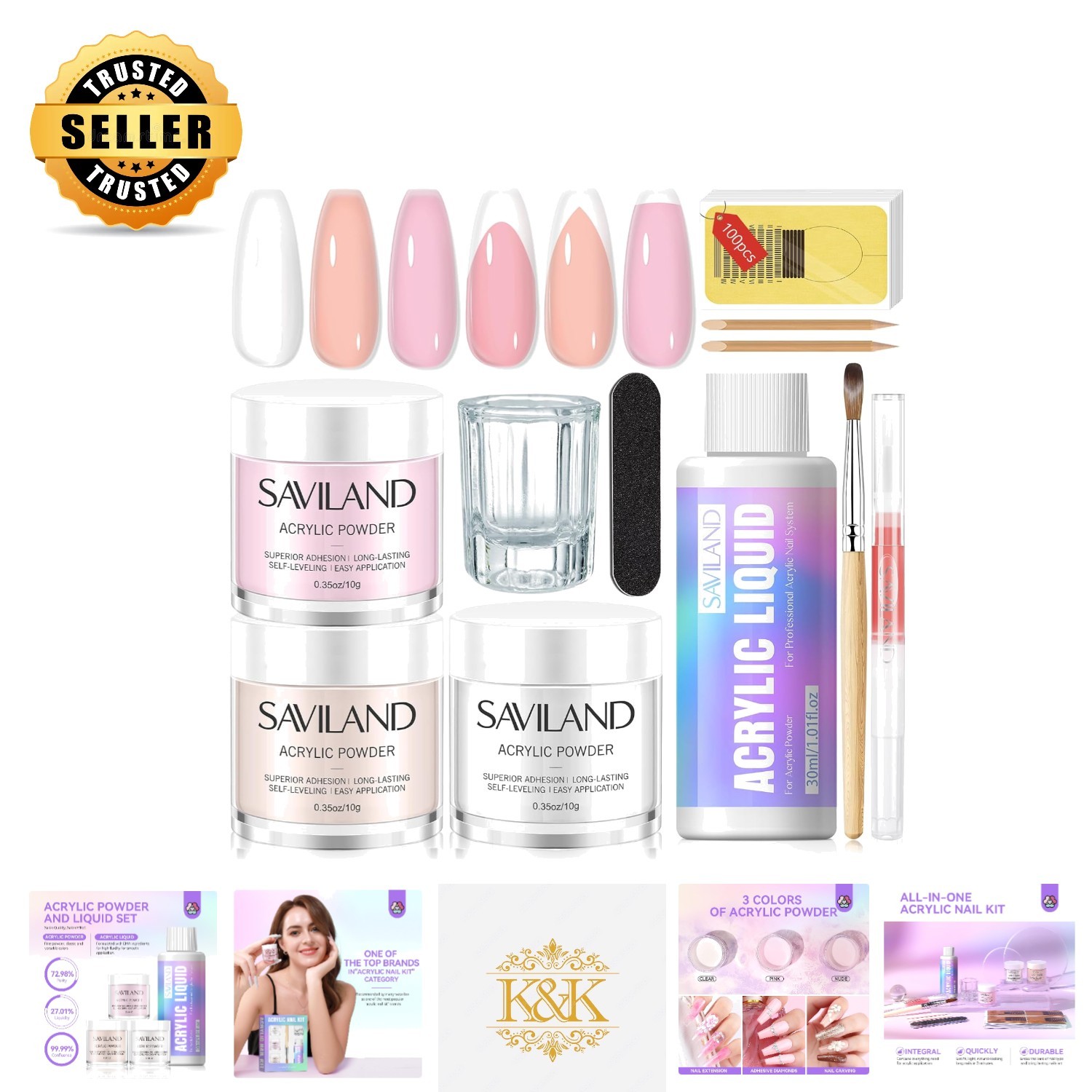 Complete Acrylic Nail Kit for Beginners: Clear, Nudes & Pink Powder Essentials