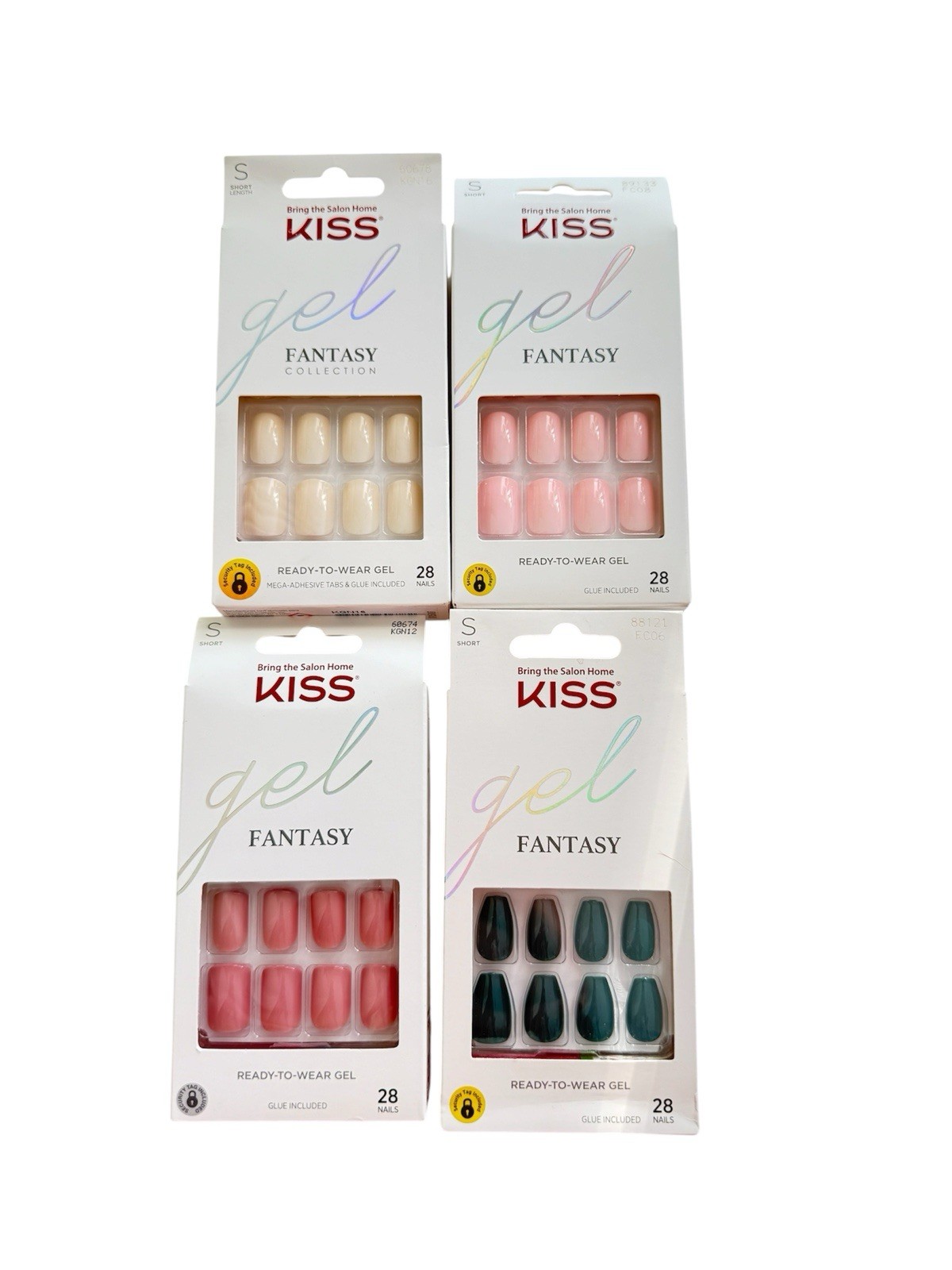 Kiss Gel Fantasy Short Square/Squoval Nude Pink Green Press On Nails x4