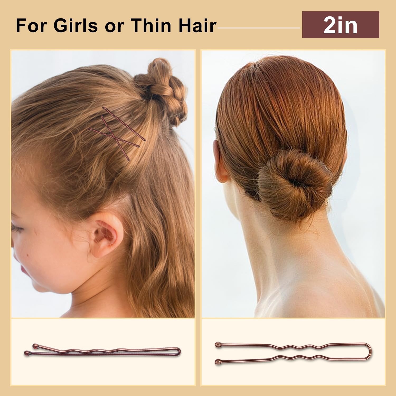 TsMADDTs Bobby Pins Brown U Shaped Hair for Ballet Buns Women A-Brown