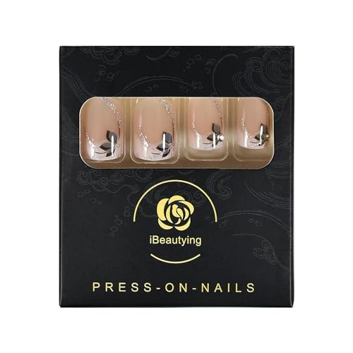 Press on Nails – Shiny Short Flower Glitter Deco Ombre False Nails | UV L5431
