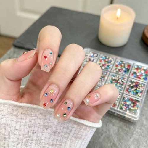 12Girds/1050Pcs Colorful Rhinestones Nail Charms Flatback 3D Nail Nail Charms-5
