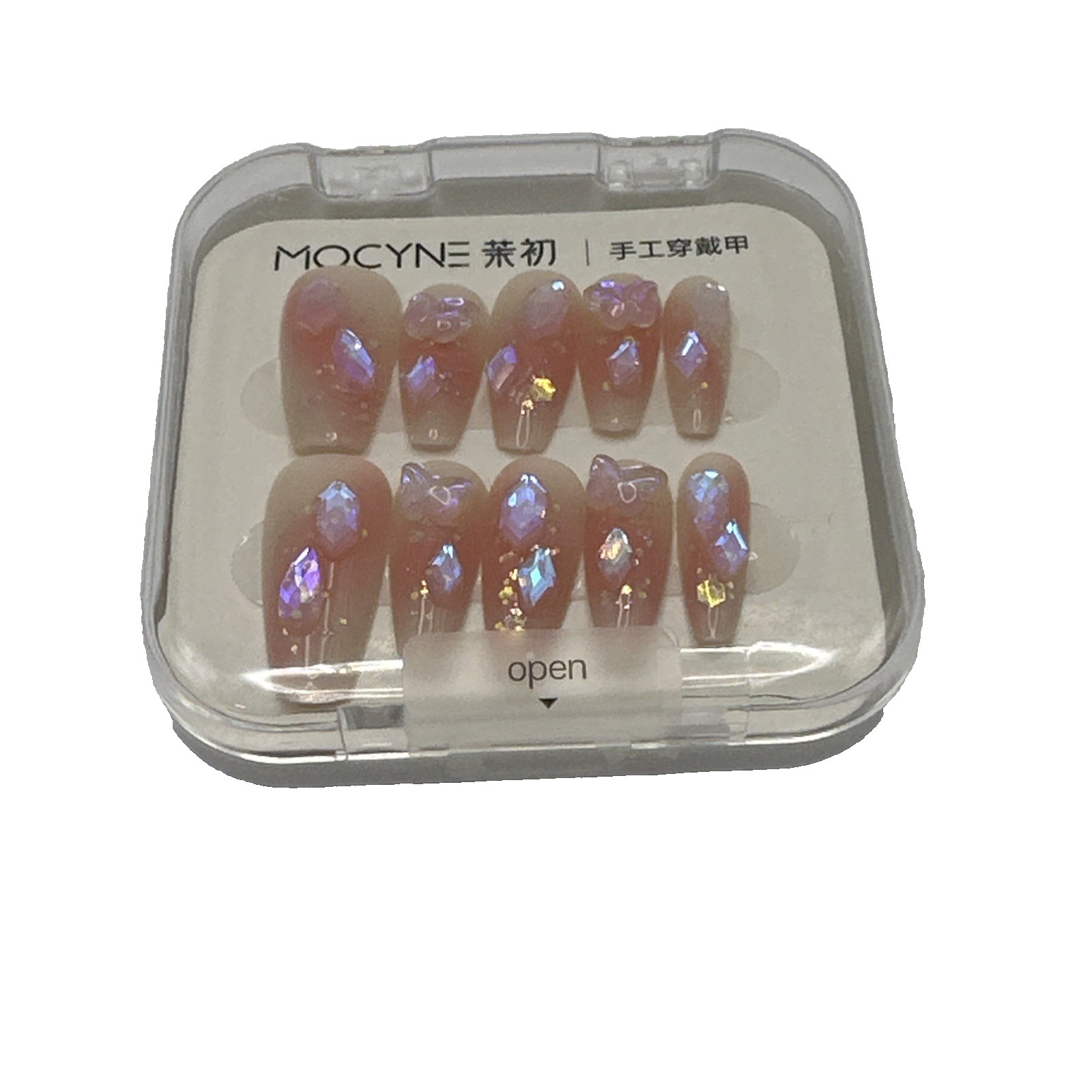 24 Pcs Acrylic Press-On Nails – “Glass” Design (Glueless with Gel Adhesive)