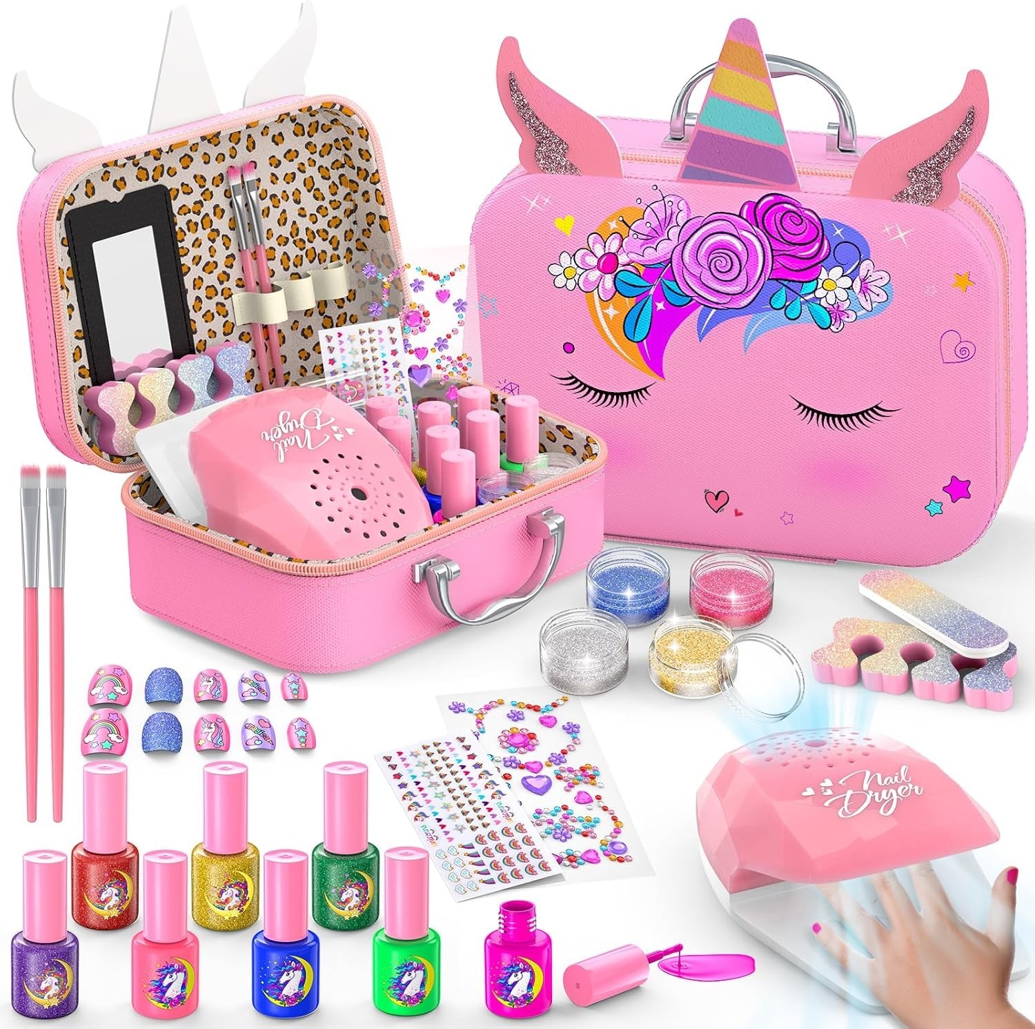 Kids Nail Polish Set for Girls, Non-Toxic Quick Dry Nail Art Salon Kit with N…