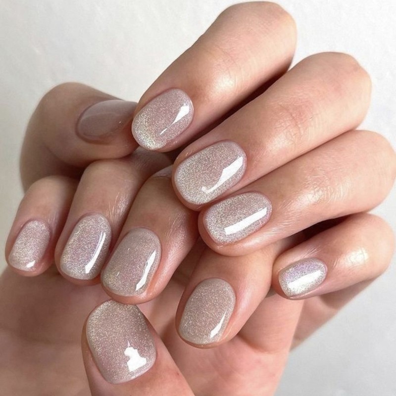 24Pcs Modern Short False Nail With Cats Eye Press on Nail For Celebrations