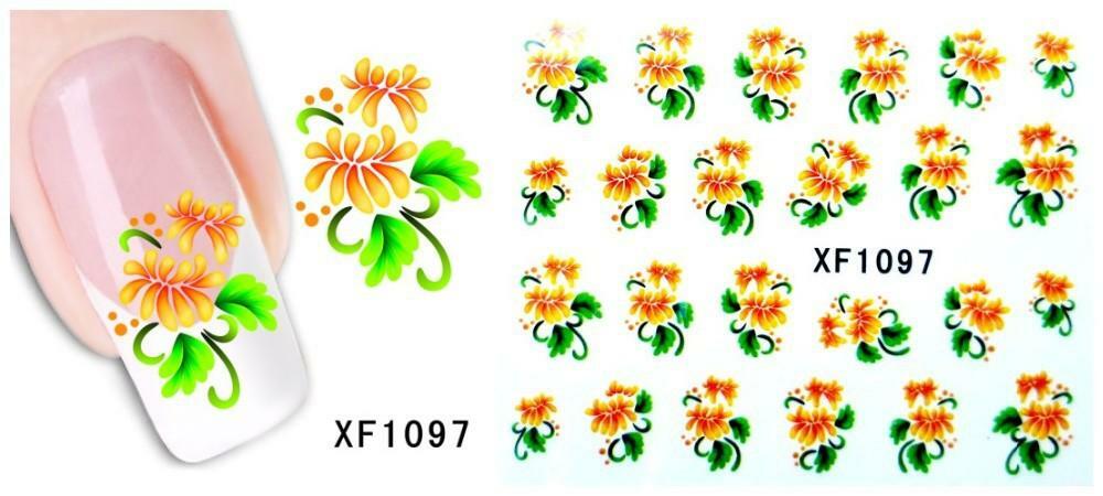Nail Art Water Transfer Sticker Decal Stickers Pretty Flowers Yellow XF1097