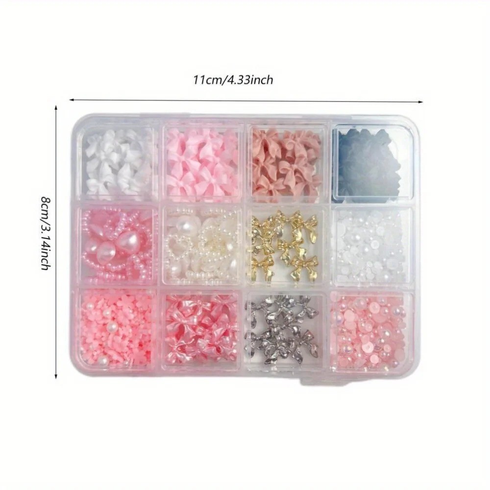 Nail Art Kit Resin Bow Charms Pearls Mixed Sizes DIY Manicure Set