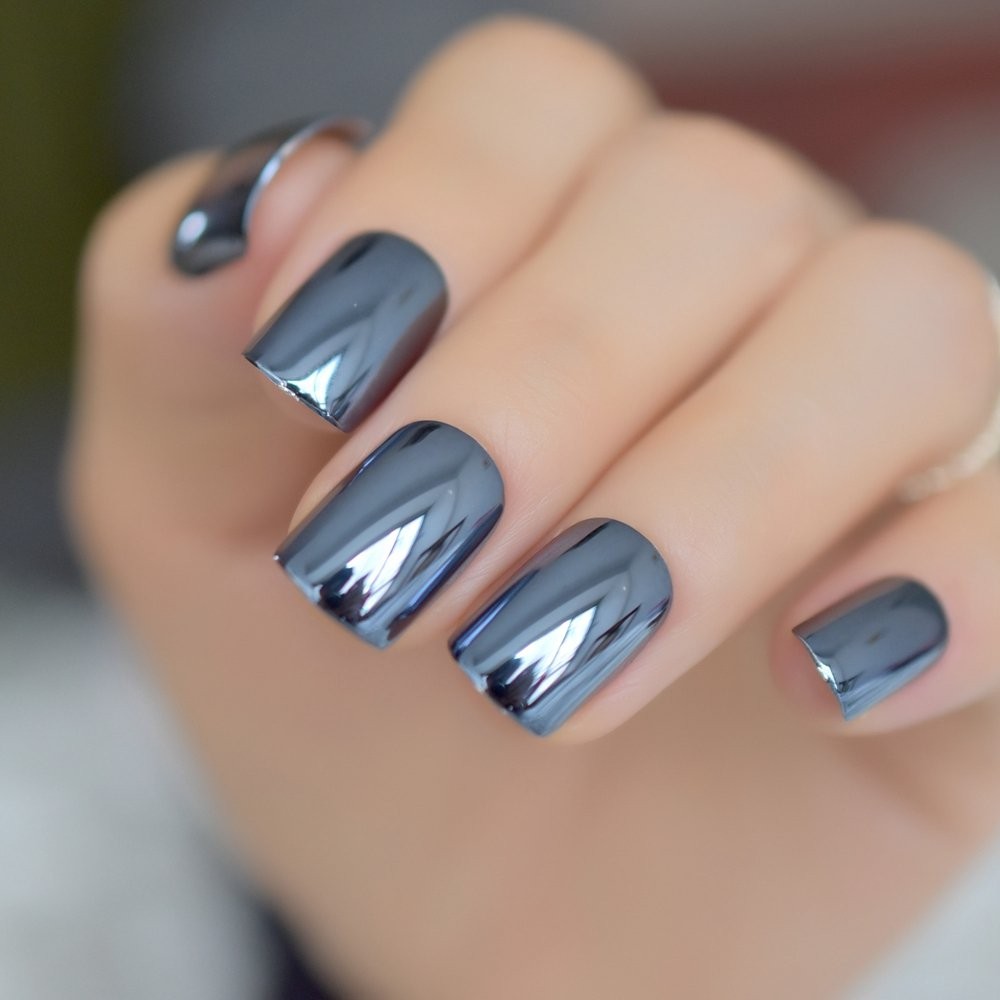 Press on Nails,Ashy Blue False Nails,Beauty 1 Fl Oz (Pack of 1), Ashy