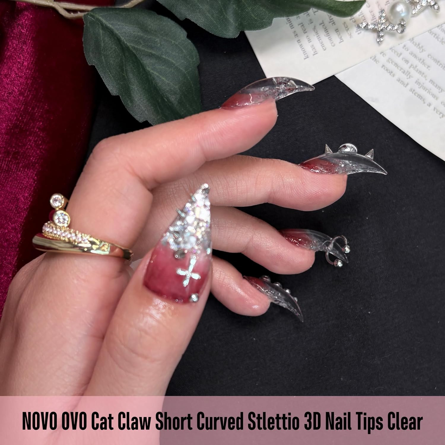 3D Cat Claw Nail Tips, 128Pcs Short Curved Stiletto Press on Nails with Built-In