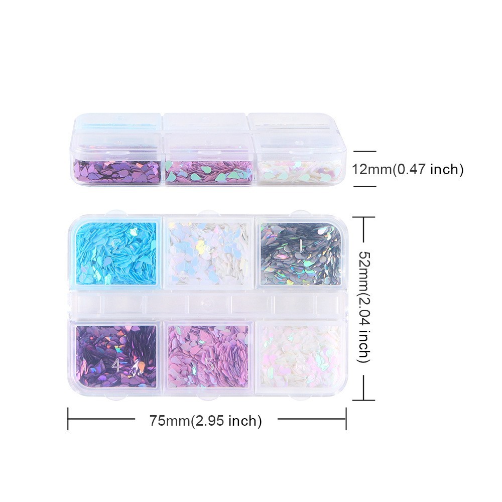 6 Grids Water Drop Shape Nail Art Sequins Glitter Flakes Nails Decoration DIY