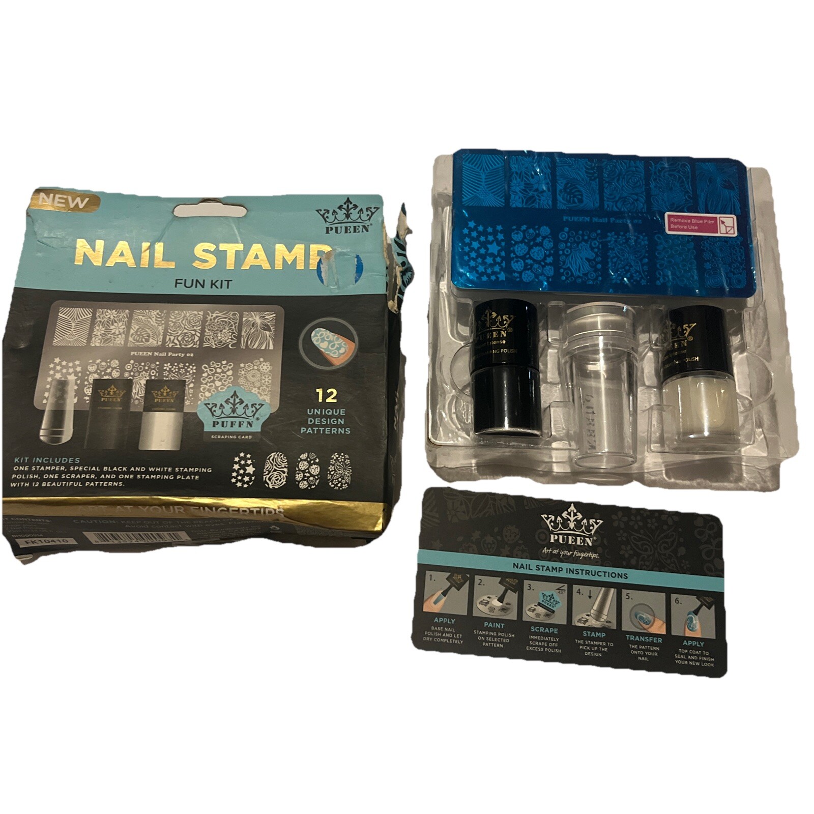 Pueen Nail Stamp Fun Kit 12 Unique Design Patterns Art at Your Fingertips *NEW*