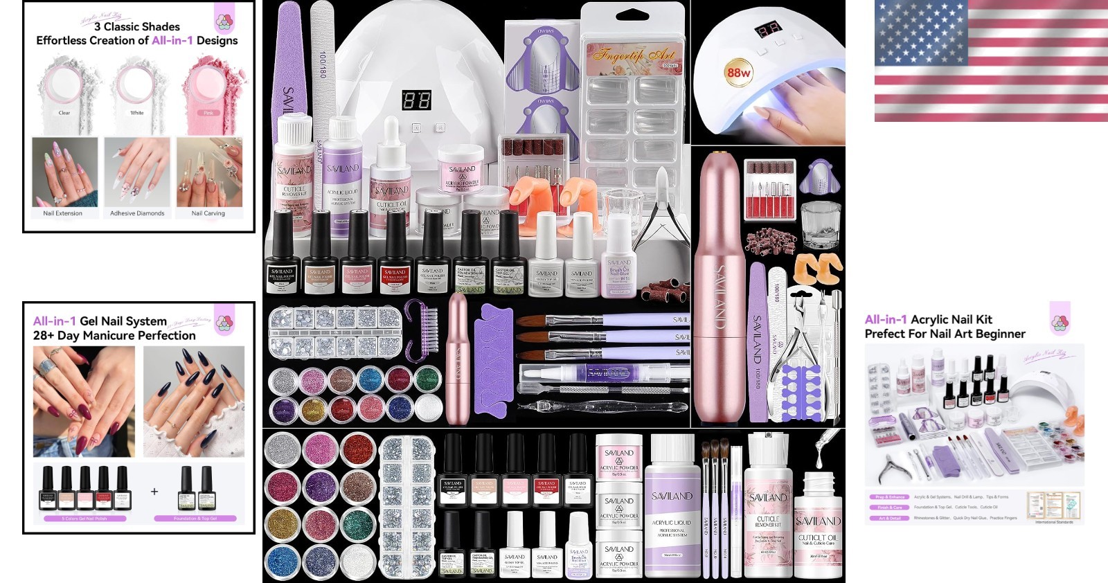 Professional Acrylic Nail Kit with 3 Powders & 88W Lamp – Perfect for Beginners