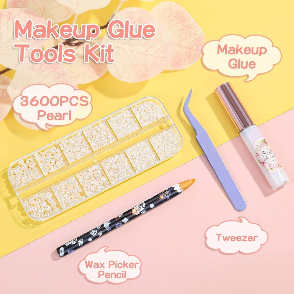 3600Pcs Face Gems Eye Pearls with SFX Makeup Glue Spirit Adhesive for Costume,