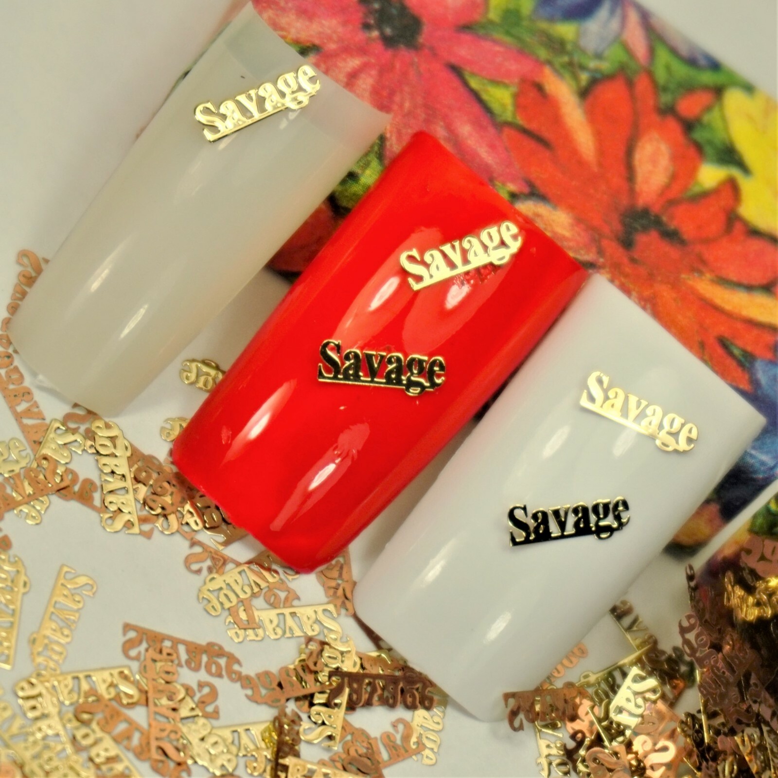25 GOLD METAL “SAVAGE” NAIL CHARMS NAIL DECALS SMALL GIFT IN BOX FOR WOMEN