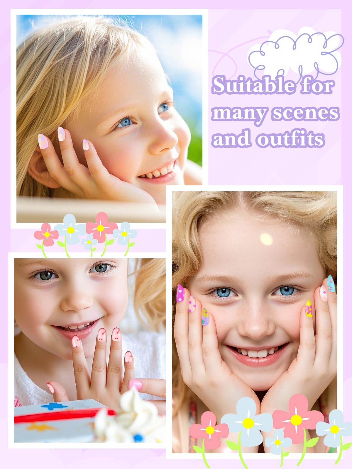 78PCS Kid Press on Nails, EBANKU 3 Pack Children Fake Nail Kit Full Cover Sho…